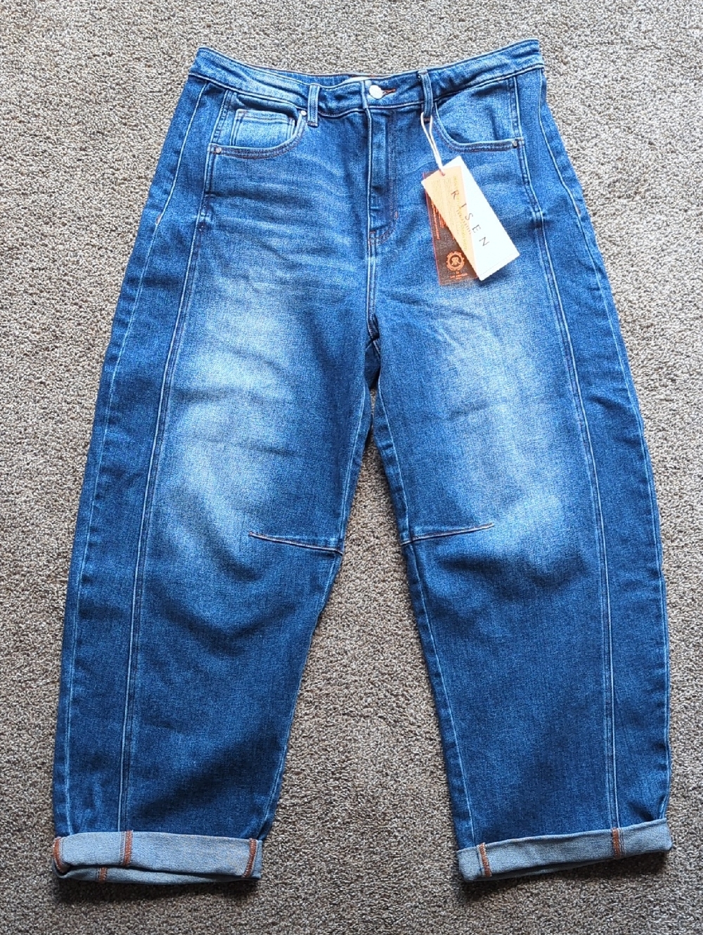 Risen High Rise Cuffed Barrel Jeans NWT